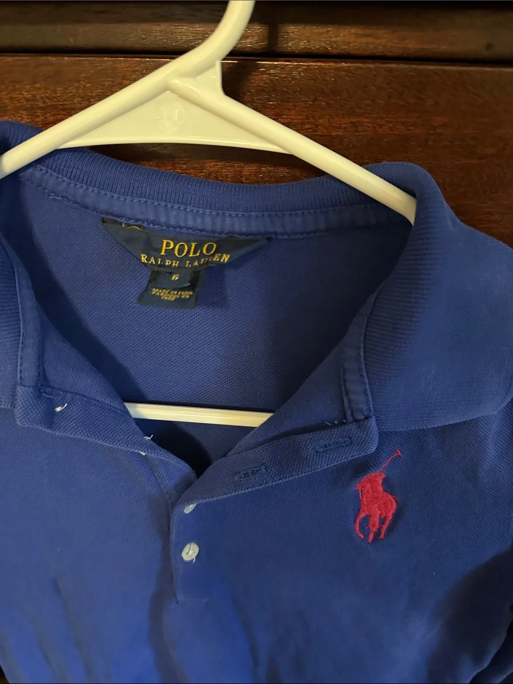 Ralph Lauren Girls' Long-Sleeve Polo Dress in Royal Blue with Pink Logo Size 6
